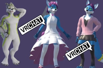 do 3d model of vrchat avatar furry avatar fursona animaze vseeface facerig