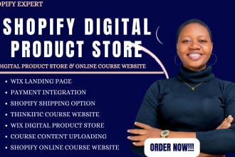 build digital product store, shopify course website, course upload, wix course