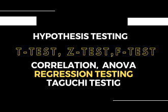 do anova, correlation,t test, regression analysis, z test,f test, taguchi method