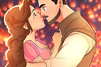 draw disney family couple cartoon portrait