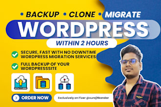 backup, migrate, transfer wordpress website in 2 hours