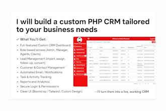 develop fully custom php CRM with leads management, sales automation