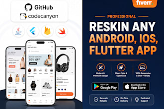 reskin rebrand any flutter, android, ios codecanyon app