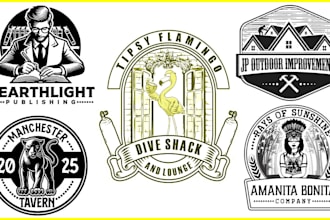 create custom hand drawn vintage logo with  illustration