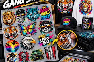 create a professional dtf gang sheet for custom apparel printing