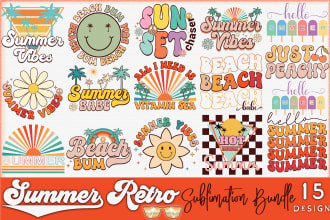 create retro sublimation, summer, christmas, 4th of july, svg ,png design bundle