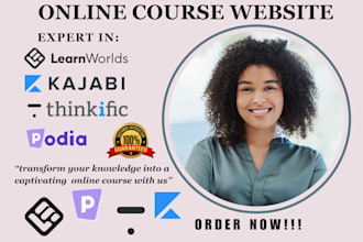 create online course website  learnworlds kajabi podia thinkific website