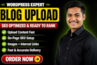 upload content and blog posts, article posting for wordpress website as va