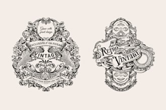 do hand drawn retro vintage logo and label design