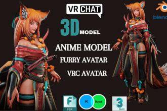 create vrchat avatar 3d model furry vrc avatar with 3d rigging and texturing