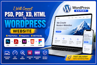 convert PSD, figma, xd, PDF, or HTML to a responsive wordpress website