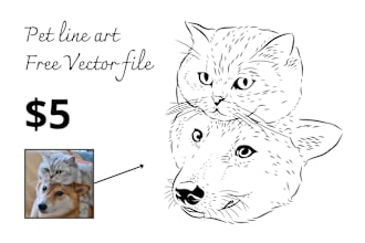 draw custom line art of your dog, cat, pet less than 24 hour