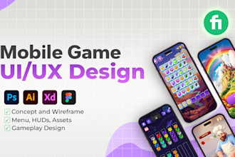 design 2d game UI, game items icons and backgrounds