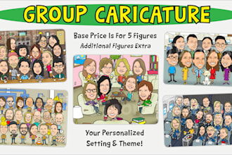 draw a group caricature with custom background