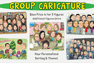 draw a group caricature with custom background