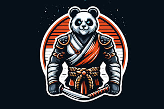 design wonderful panda warrior mascot logo in my style
