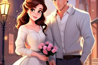 draw you cute disney couple portrait