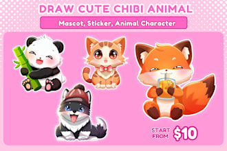 draw cute animal pet character for sticker, logo or mascot