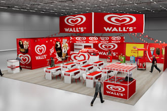 design 3d trade show booth, exhibition stand or stall
