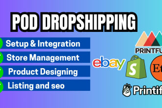 do setup, integrate, product design listing for shopify etsy, ebay with printify