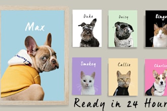 create pet portrait of your cat, dog digitally