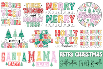 create retro sublimation,halloween , christmas, fall designs bundle pod
