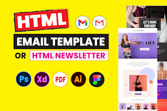 convert psd, png, jpeg, ai, xd, PDF, figma to html email template responsive