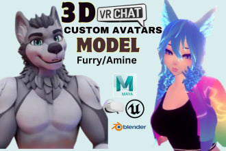 model vrchat avatar, furry, 3d model vr character nsfw model from scratch