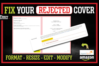 fix book cover, rejected book cover, resize, modify for amazon KDP, ingramspark