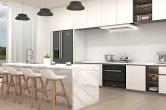 create 3d modern kitchen interior design and realistic 3d rendering
