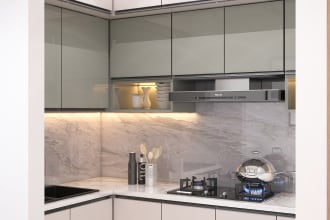 design modern kitchen interiors and realistic 3d rendering