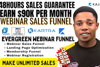 webinar sales funnel, evergreen webinar using clickfunnels, kartra and kajabi