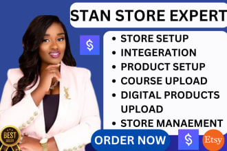 setup stan store, upload digital products,  stan store and integrate tools