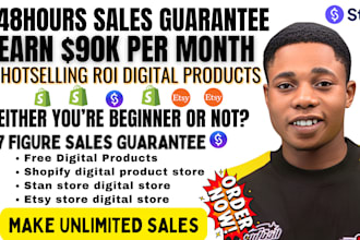 setup 90k 7 figure shopify digital product, etsy shop, stan store digital store