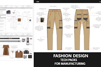 create apparel tech pack, technical drawing and cad for clothing production