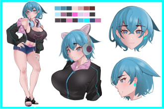 draw anime custom character design or reference sheet