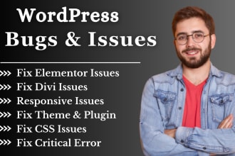 fix wordpress issues bug critical errors, elementor pro, divi website expert