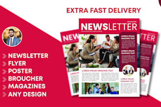 design editable newsletter, poster, flyer, brochure, poster, magazine and posts