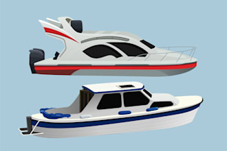 draw boat into vector art illustration