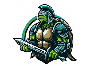 make a high quality turtle warrior sword mascot logo with new concept