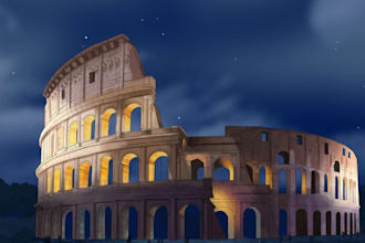 architectural or natural landscape digital by hand