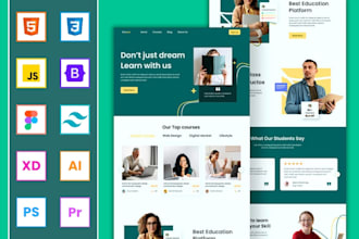 design responsive html landing page using html, css, bootstrap, tailwind