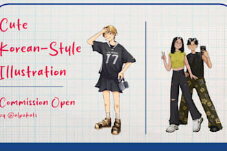 draw your couple in full body cute stylized korean style