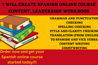 create spanish online course content, leadership workbook, and lesson plan, ppt
