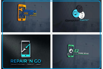 do modern phone laptop accessories store repairing shop logo