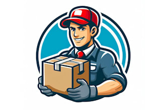 design super courier man hold the box for delivery mascot logo for you