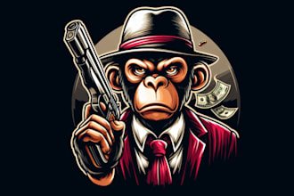 create amazing monkey mafia mascot logo design  in 12 hours