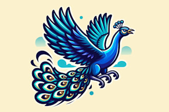 design eye catchy flying peacock mascot logo with express delivery