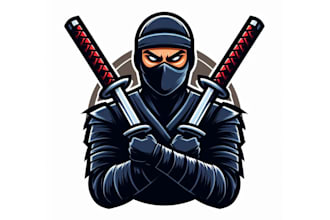 design outstanding ninja two swords mascot logo  very fast