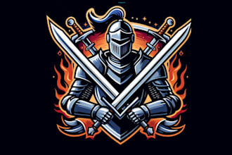 design super knight shield sward mascot logo  with satisfaction guaranteed